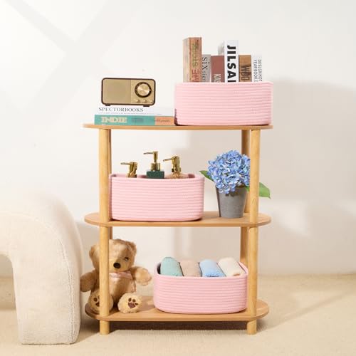 Small Storage Baskets for Organizing (3pcs-L13xW8.5xH5.1" / Light Pink)