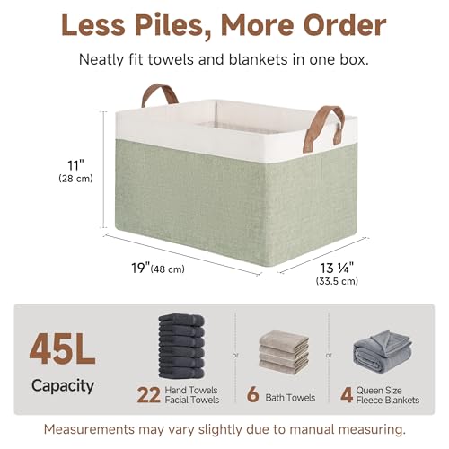 Closet Storage Bins (Green and White / 19" L x 13 ¼" W x 11" H)