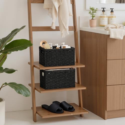Wicker Storage Baskets for Organizing (Black (Paper Rope) / 2x 13"L x 8¼"W x 7"H)