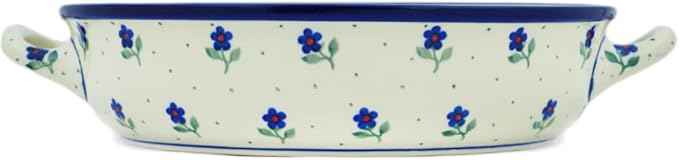 Polmedia Polish Pottery Round Baker with Handles 10-inch - Auntie Em Sapphire Pattern Handmade in Boleslawiec Poland by Ceramika Artystyczna + Certificate of Authenticity