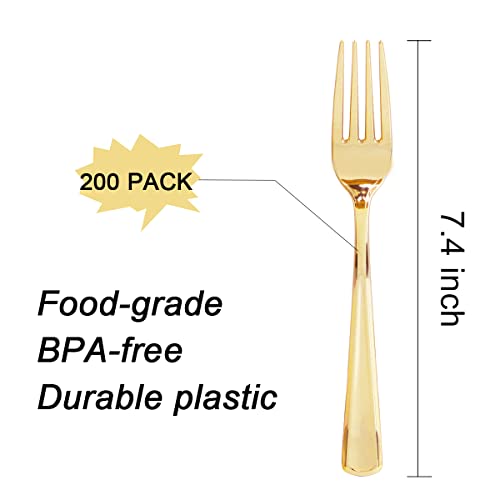 200pcs Gold Plastic Forks (Gold)