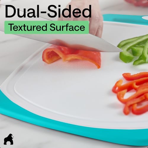 BPA Free Reversible Kitchen Cutting Board (Turquoise/White / Large (Pack of 3))