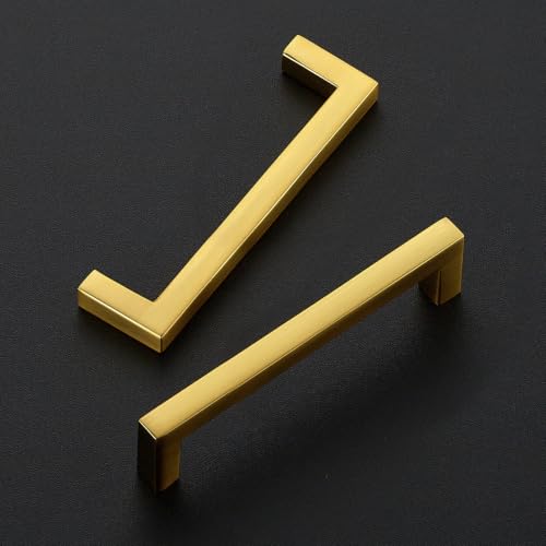 Gold Cabinet Handles Solid Cabinet Pulls (Gold / Flat Black 3-3/4'' Hole Center)