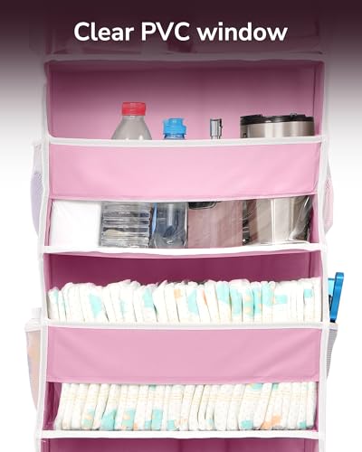 1 Pack Over Door Organizer with 5 Large Pockets 10 Mesh Side Pockets (Pink / 1 Pack-5 Tier)