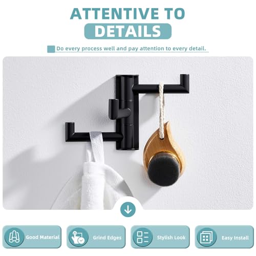 Swivel Towel Hook with 3 Arms (1 Pack / Matte Black)