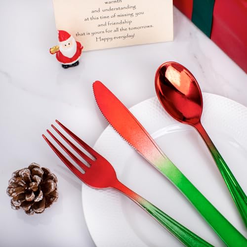 200PCS Christmas Plastic Silverware (Red Green)
