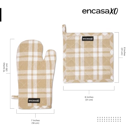 Oven Mitts and Pot Holders Set (Oven Glove + Pot Holder / Franca Beige Checks)