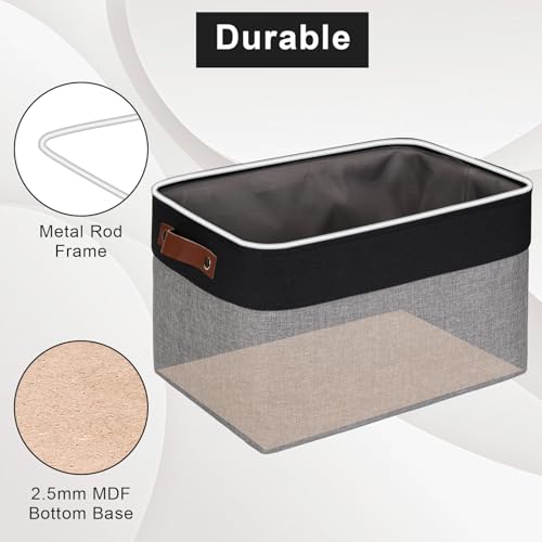 Storage Bins Large Fabric Storage Baskets for Shelves 3 Pack (Gray / Black / Large -15"x11"x9.5")