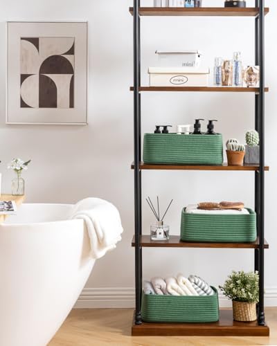 Small Woven Storage Basket for Organizing (Green / 13.5"L x 9.5"W x 5"H)