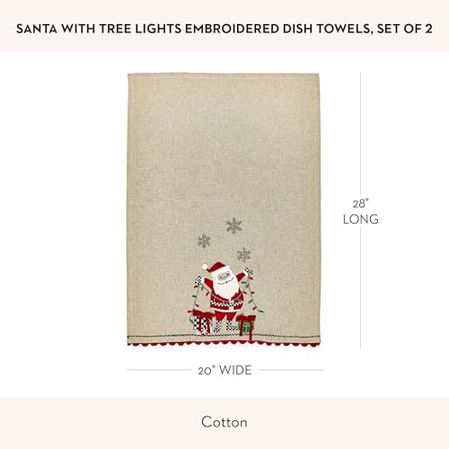 Set of 2 Cotton Dish Towels (Santa With Tree Lights / 2-Pack)
