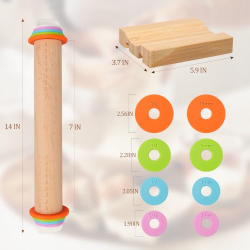 Adjustable Rolling Pin with Thickness Rings (Wood / 14INCH)