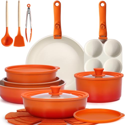 Pots and Pans Set Non Stick (Orange Gradient / 21PCS-Big Size)