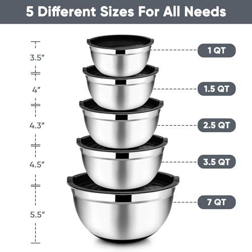 Mixing Bowls Salad Bowls with Airtight Lids (Black / Airtight Lids)