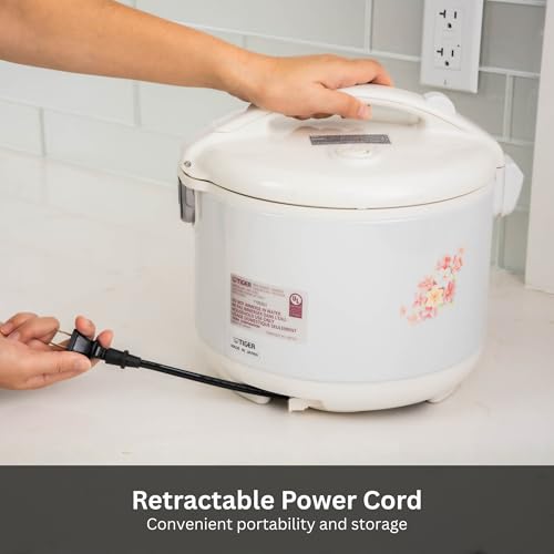 JNP-1000-LF 5.5 Cup Capacity White Rice Cooker with Non-Stick Inner Pot, Retractable Power Cord, and Keep Warm up to 12 hours (Flower)