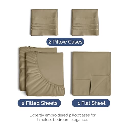 Split King Size 5 Piece Sheet Set (14 - Khaki / Split King Size)