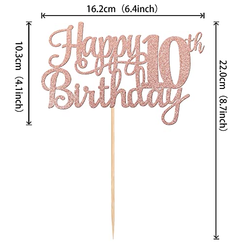 1 PCS Happy 10th Birthday Cake Topper Glitter Cheers to 10 Years Birthday Cake Pick 10 Fabulous Double Digits Cake Decoration for Happy 10th Birthday Theme Party Decorations Supplies Rose Gold (Rose Gold / 10th)