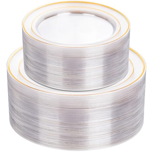 102 Pcs Clear Gold Plastic Plates (102 Pieces / Clear Gold)