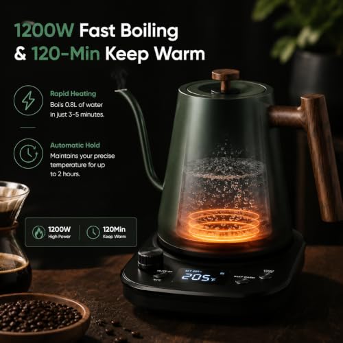 Gooseneck Electric Kettle with Temperature Control (Green)