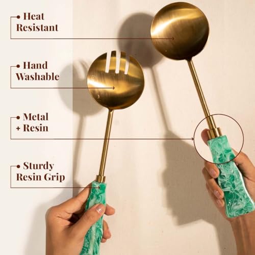Resin Metal Salad Servers (12 x 3 inches / Metal Aqua)