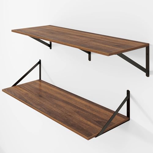 32W x 12D Deep Floating Shelves Set of 2 Walnut (Walnut With Black Metal Bracket / 32Wx12Dx5.8H)