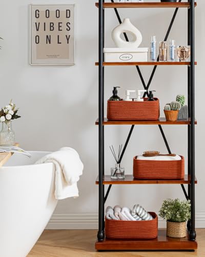 Small Woven Storage Basket for Organizing (Rust Red / 12"L x 8"W x 4.5"H)