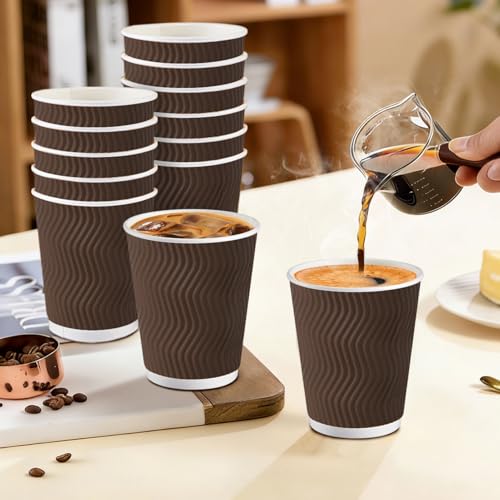 120 Pack 10 oz Insulated Disposable Paper Coffee Cups Brown (Brown / 10 oz)