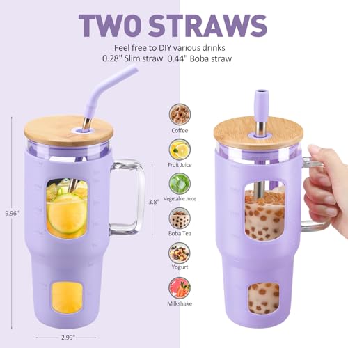 32 oz Glass Tumbler with Straw and Lid (Purple / 32 Ounces)