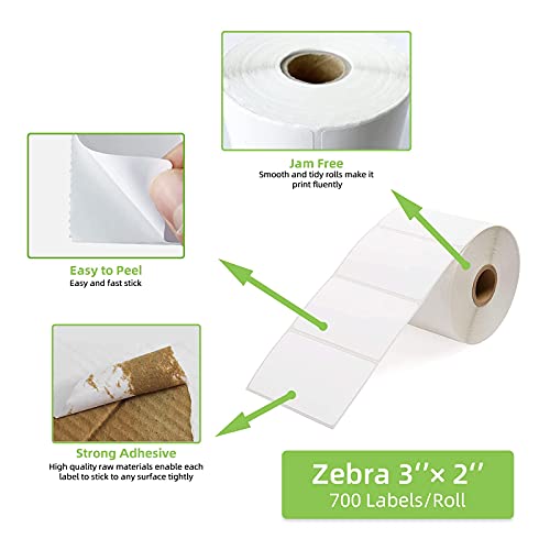Compatible 3" x 2" Direct Thermal Labels Replacement for Barcodes Postage Address Shipping Compatible with Rollo & Zebra Desktop Printers Adhesive & Perforated (3" x 2" / 12 Rolls)