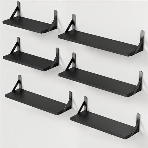 Amada Solid Paulownia Wood Wall Shelves (Black / Medium)