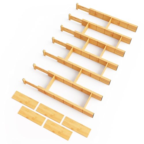 Bamboo Drawer Dividers with Inserts and Labels (2.35''H, 17''-22''L, 7 Dividers / NATURAL)