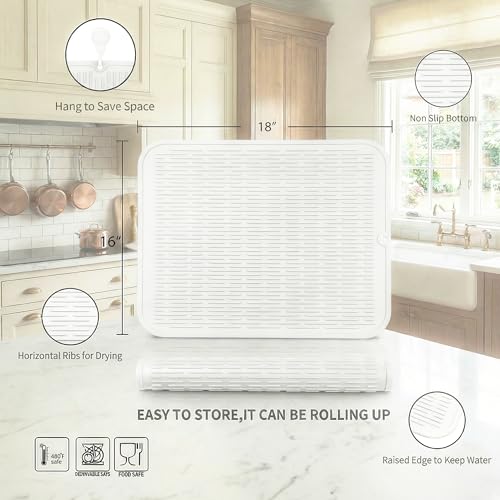 Silicone Dish Drying Mat for Multiple Usage (White / 18"L x 16"W)