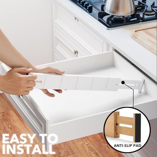 Bamboo Drawer Dividers with Inserts and Labels (2.35''H, 17''-22''L, 10 Dividers / WHITE)