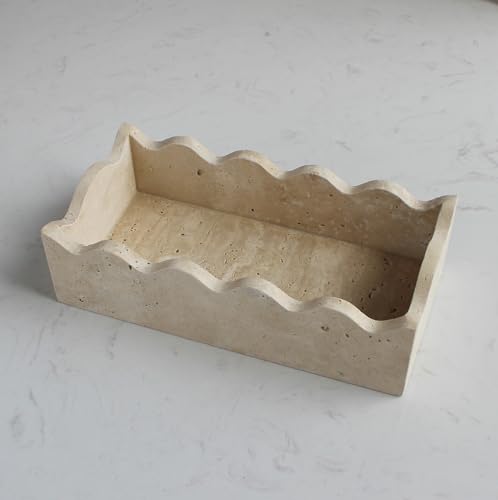 Natural Travertine Guest Towel Holder 9.8" × 4.9" for Bathroom (9.8" × 4.9" × 2.76" - Guest Towel Scalloped)