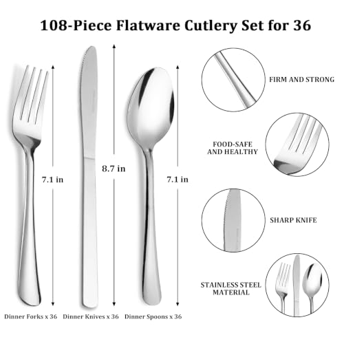 108pcs Silverware Set (108PCS Dinner Forks+ Dinner Spoons+ Dinner Knife)