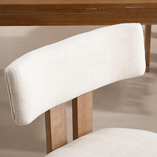 Linen Dining Chairs Set of 6 Modern Farmhouse Kitchen Chairs with Open Slat Back Upholstered Wood Side Chairs for Dining Room (Linen, Beige / 6 CHAIRS)