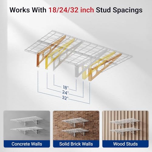 4 Pack 2x4ft Wall Shelf Garage Storage Rack Wall Mounted (White / 4 pack-2x4 ft)