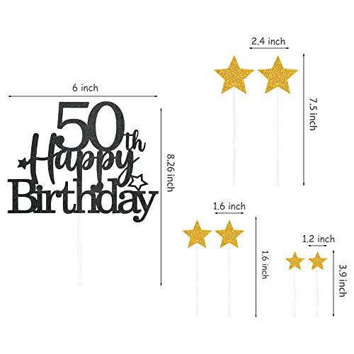 Black Gold 50th Birthday Cake Topper with Glittery Stars (7 Count)