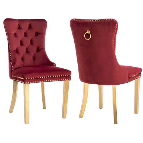 Wine Red Velvet Dining Chairs Set of 2 (Burgundy Red)