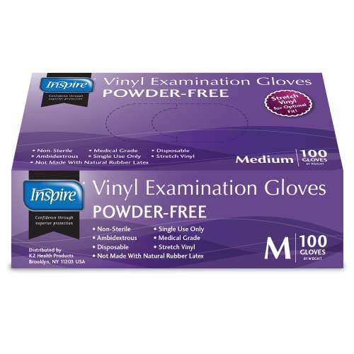 Exam Grade Powder & Latex Free Stretch Vinyl Gloves (Medium)