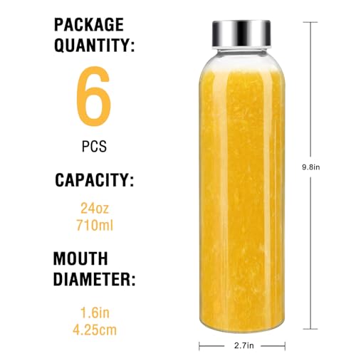 24oz Glass Water Bottle Set of 6 (Clear-6set/24oz / 24 Ounces)