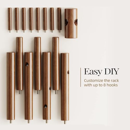 Solid Wooden Coat Rack Freestanding with 8 Hooks (Brown)