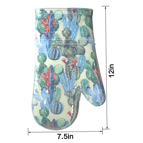 Oven Mitts with Transparent Clear Silicone Shell and Nice Cacturs Flower Printing (Oven mitts / Cactus Flower)