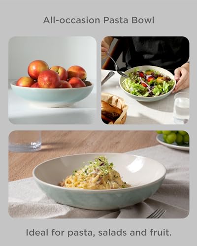 8.7" Large Pasta Bowls Set of 4 (Aqua / Moonlight)