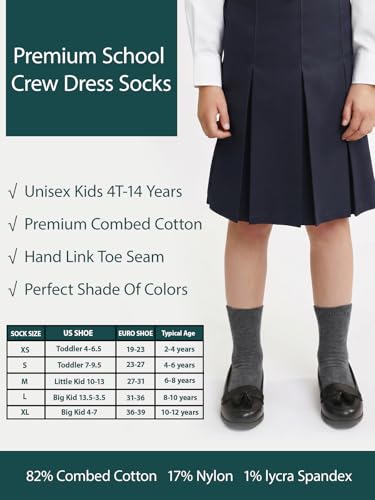 Unisex Kids Boys Girls Soft Cotton School Socks 8 (Large / Dk. Gray Heather)