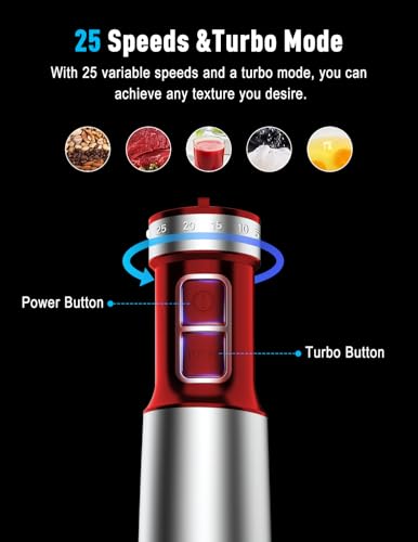 Powerful Immersion Blender handheld (Red)