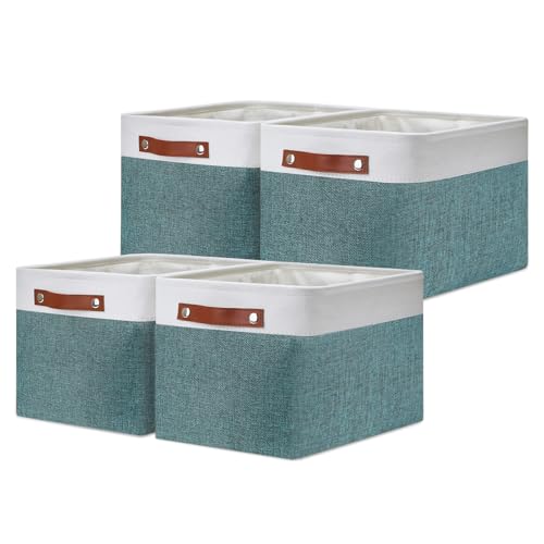 Storage Baskets for Shelves (White&Dark Green / L-15"x11"x9.5")