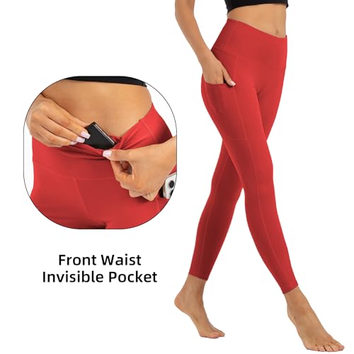 Butt Lifting High Waist Leggings for Women Buttery Soft Yoga Pants with Pockets Moisture (Small / Red)