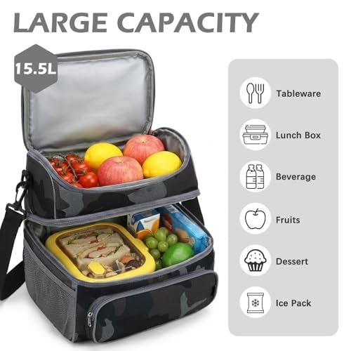 Double Layer Cooler Insulated Lunch Bag Adult Lunch Box Large Tote Bag for Men (2 Count)