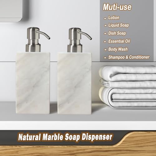 Hand Liquid&Lotion Soap Dispenser Pump Bottle Natural Marble for Kitchen Bathroom Countertop Laundry Room Holds Dish Soap Shampoo Laundry Liquid Shower Gel