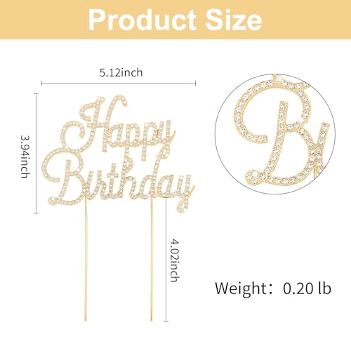 Gold Happy Birthday Cake Topper Rhinestones Cake Decorations for Birthday Party (Happy Birthday- Gold)